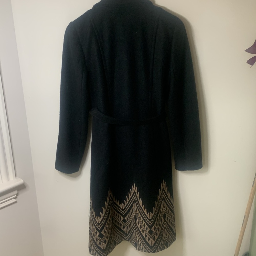 ANTHROPOLOGIE PLENTY BY TRACY REESE black wool blend TAN embroidered tie waist M - Picture 6 of 10